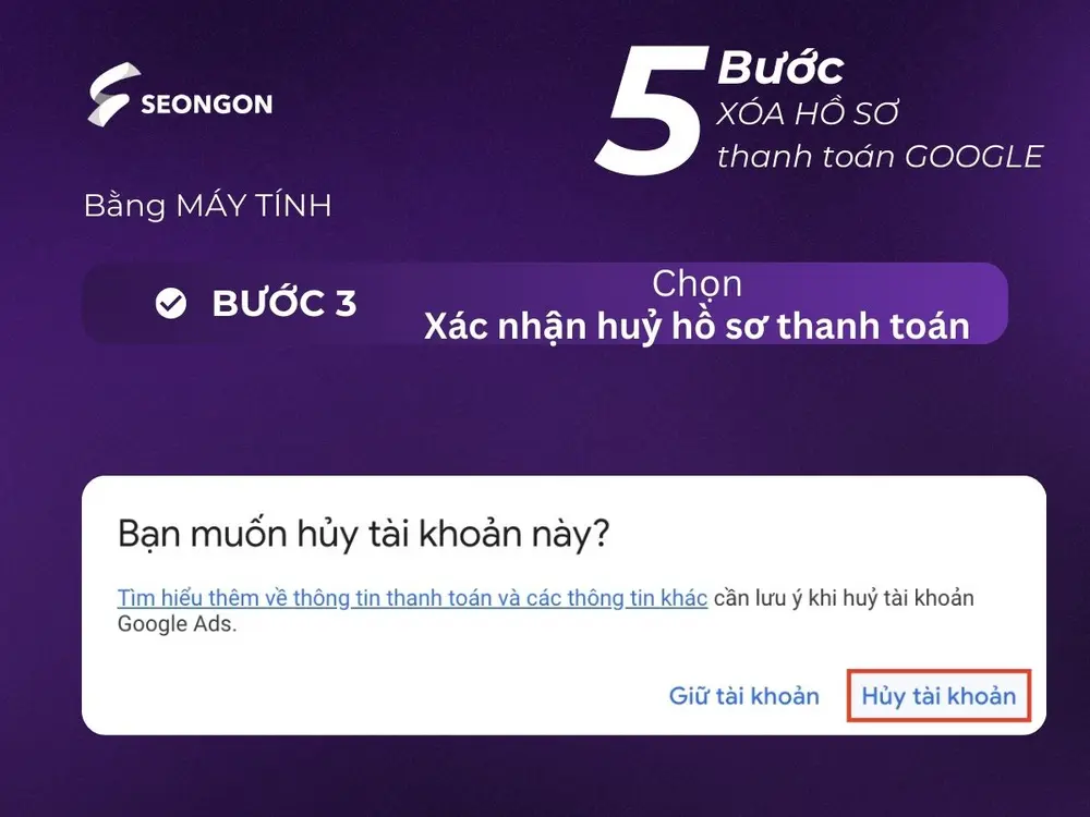 Xác nhận huỷ tài khoản