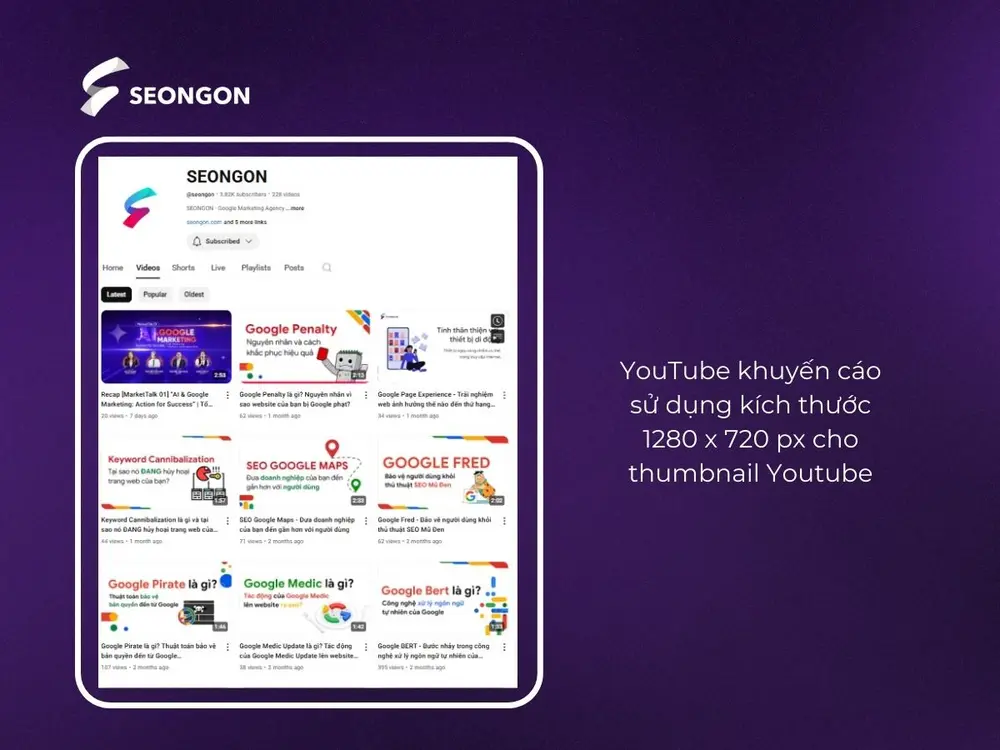 Youtube khuyến cáo nên sử dụng đúng kích thước thumbnail chuẩn 1280 x 720 pixel