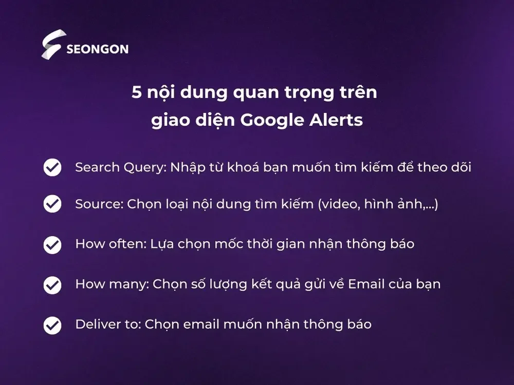 5 nội dung quan trọng trên giao diện Google Alerts