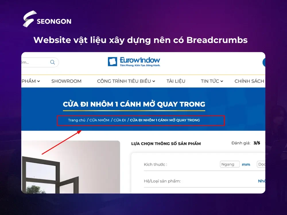 Breadcrums đem lại nhiều lợi ích cho website vật liệu xây dựng