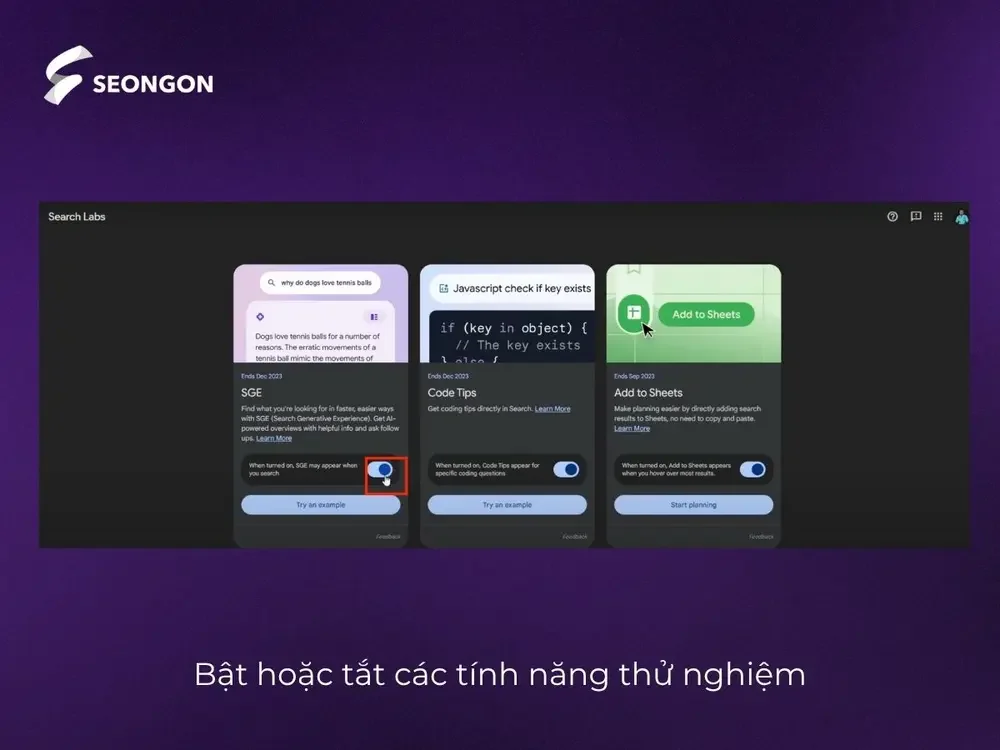 Cách bật/tắt các tính năng thử nghiệm