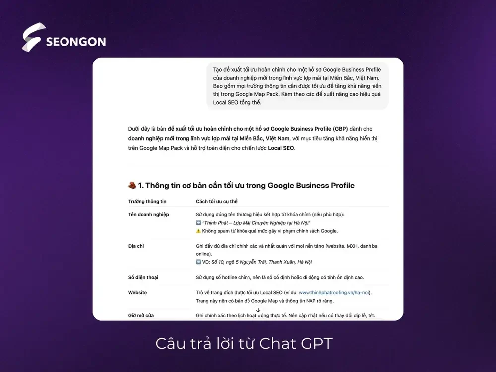 Câu trả lời từ Chat GPT