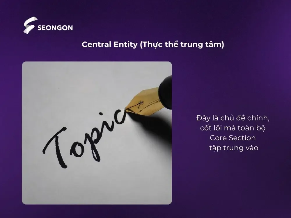 Central Entity chính là chủ đề chính mà Core Section tập trung khai thác