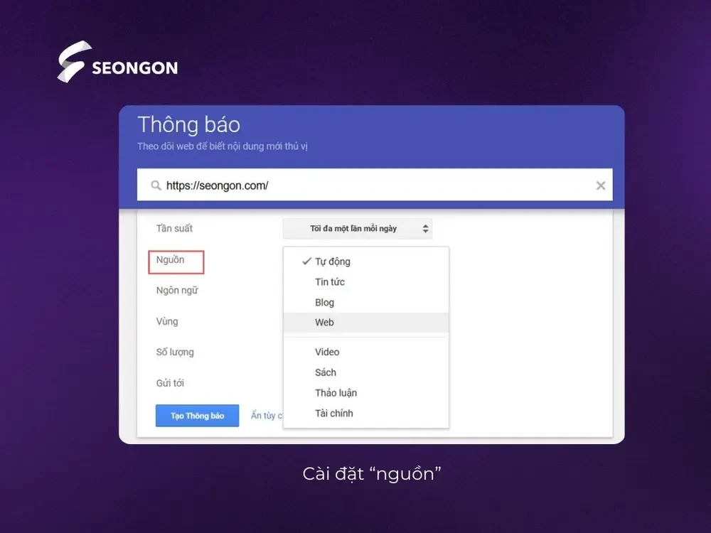 Chọn “Nguồn” (Sources) để giới hạn nguồn nội dung mà bạn muốn theo dõi
