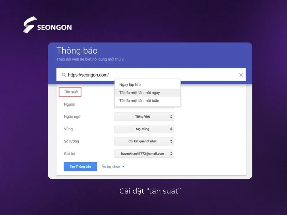 Chọn “Tần suất” (How often) để xác định tần suất bạn muốn nhận thông báo