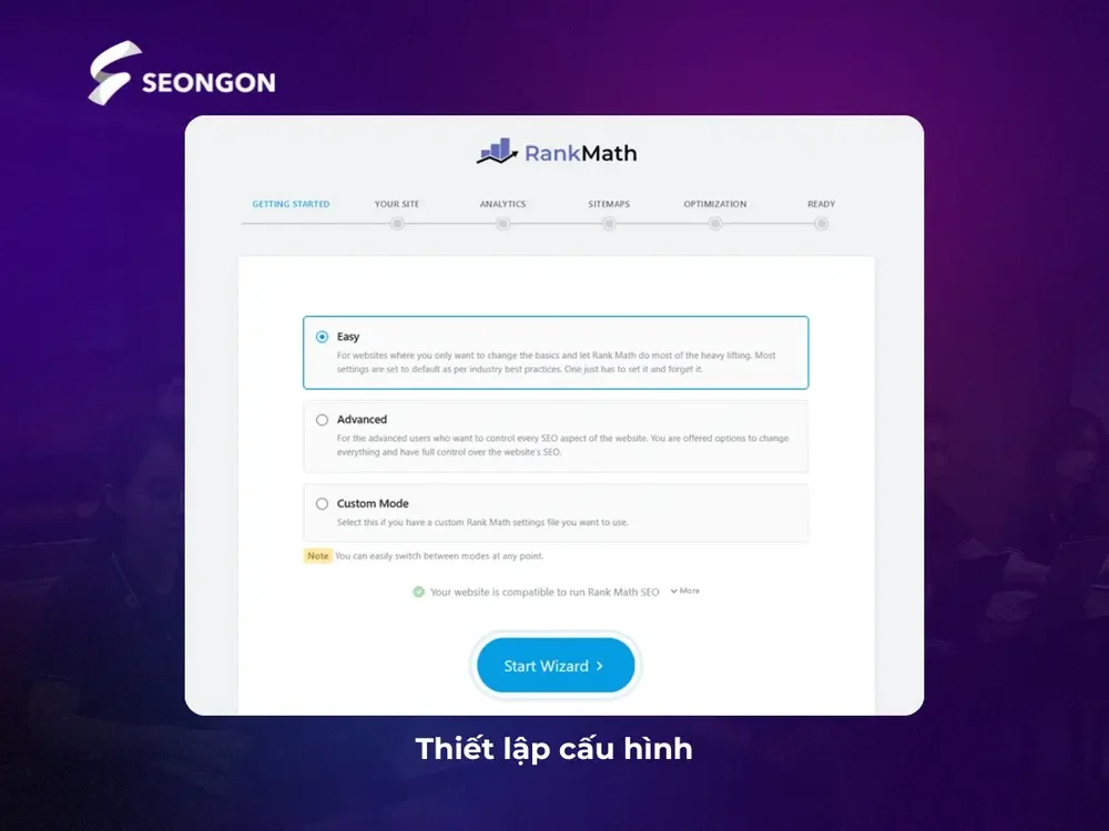 Chọn Start Wizard để bắt đầu thiết lập cấu hình cho Rank Math
