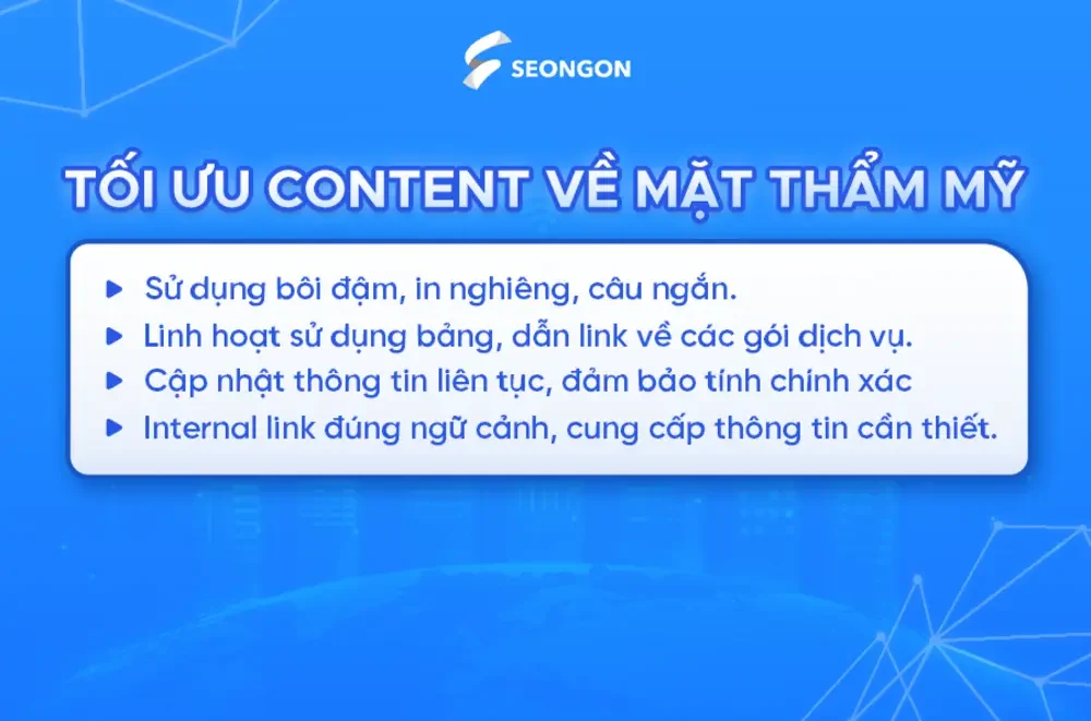Content được tối ưu hiệu quả vè mặt thẩm mỹ