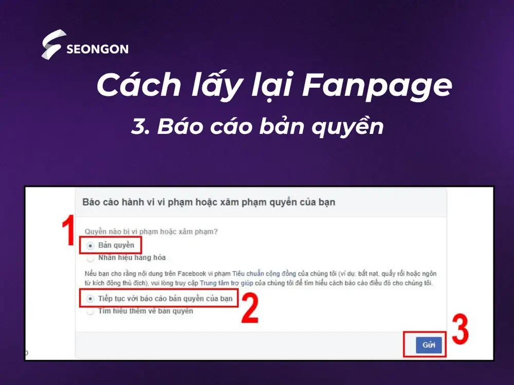 Một trong những cách hiệu quả để lấy lại quyền quản trị fanpage là sử dụng tính năng Báo cáo vi phạm bản quyền