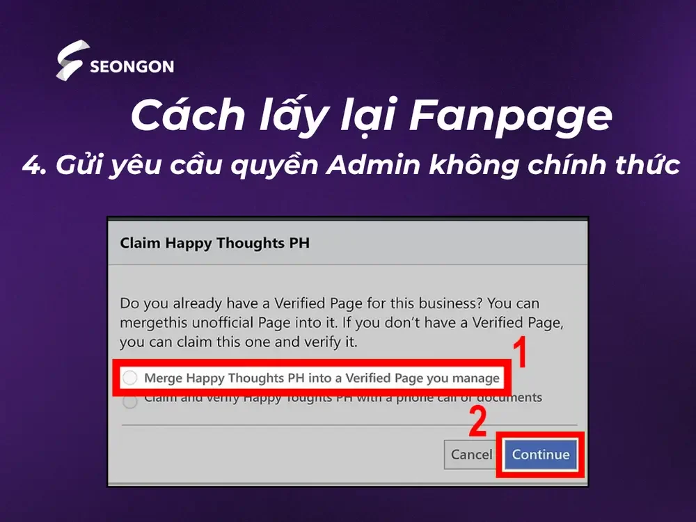 Nhấn Tiếp tục để tiến hành bước tiếp theo