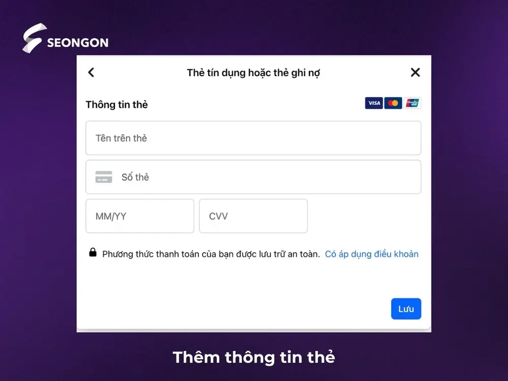 Nhập thông tin của thẻ thanh toán để tiến hành thanh toán