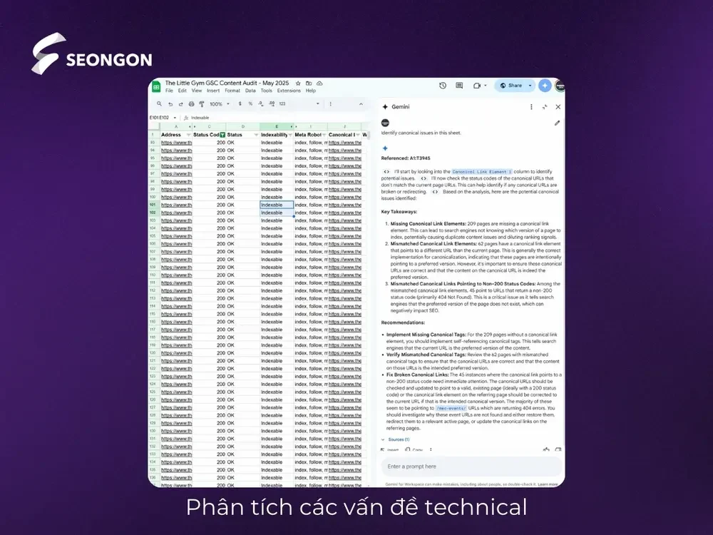 Phân tích kỹ thuật SEO trong Google Sheets