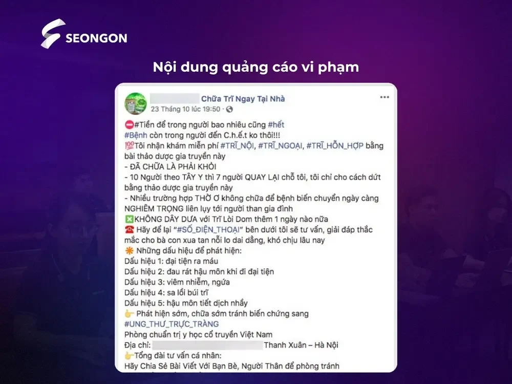 Quảng cáo chứa từ ngũ vi phạm chính sách của nền tảng