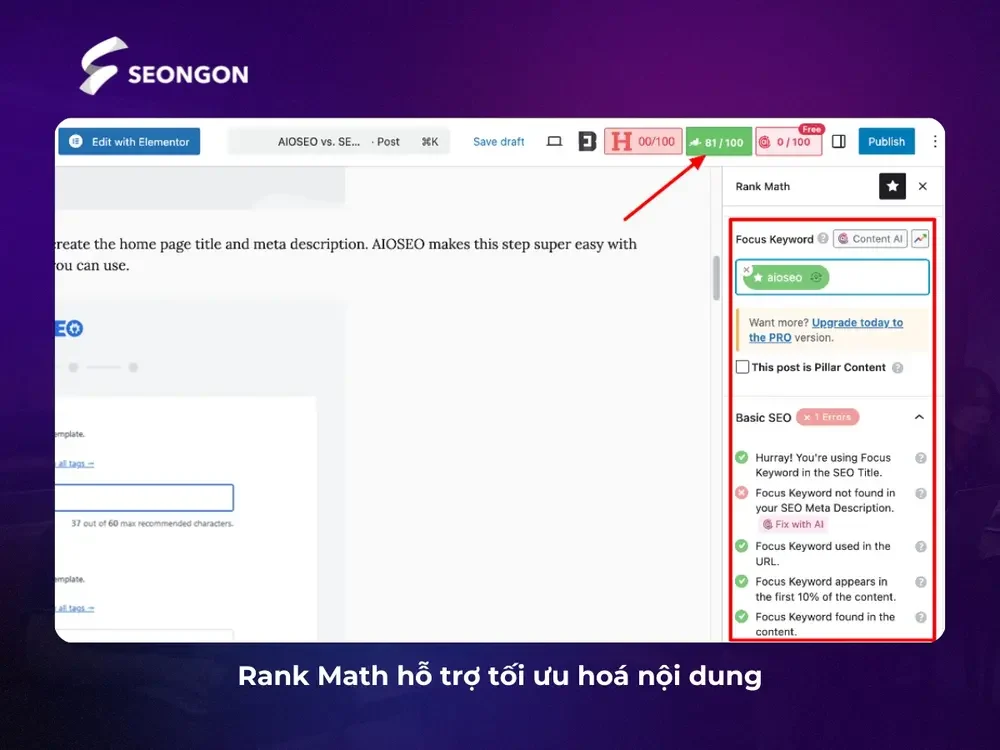 Rank Math hỗ trợ tối ưu hoá nội dung