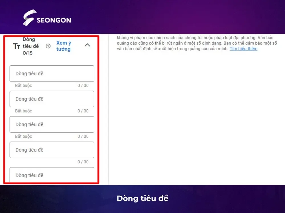 Số lượng dòng tiêu đề trong Google Ads tối đa là 15