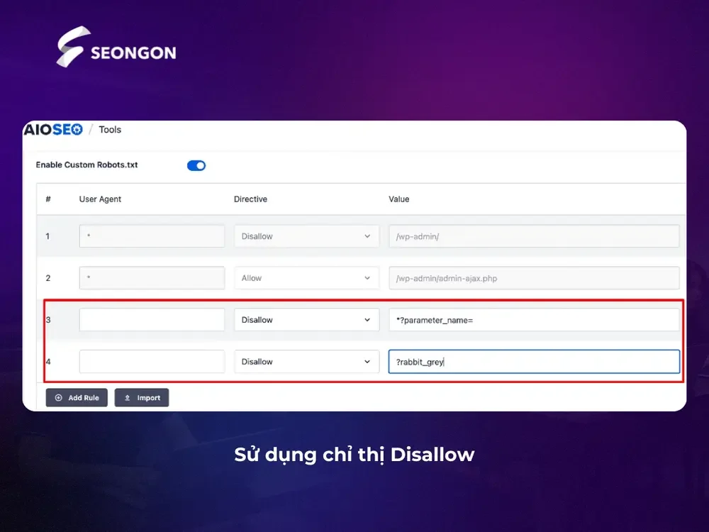 Sử dụng chỉ thị Disallow để yêu cầu bot