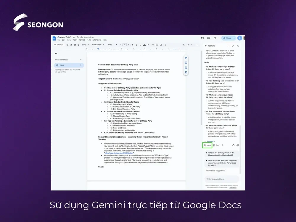 Sử dụng Gemini trực tiếp trên giao diện Google Docs