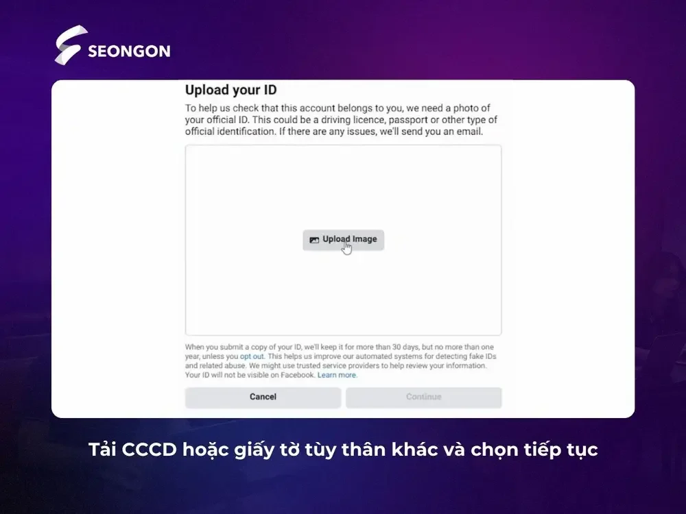 Tải CCCD hoặc giấy tờ tùy thân để Meta để xác minh
