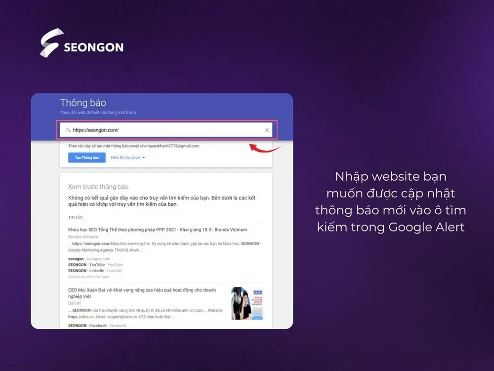 Tạo thông báo về về từ khóa/web bạn quan tâm
