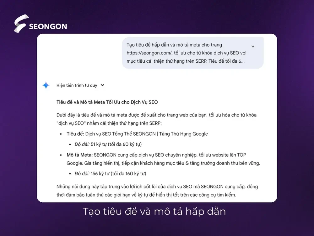 Tạo tiêu để và mô tả hấp dẫn với Gemini