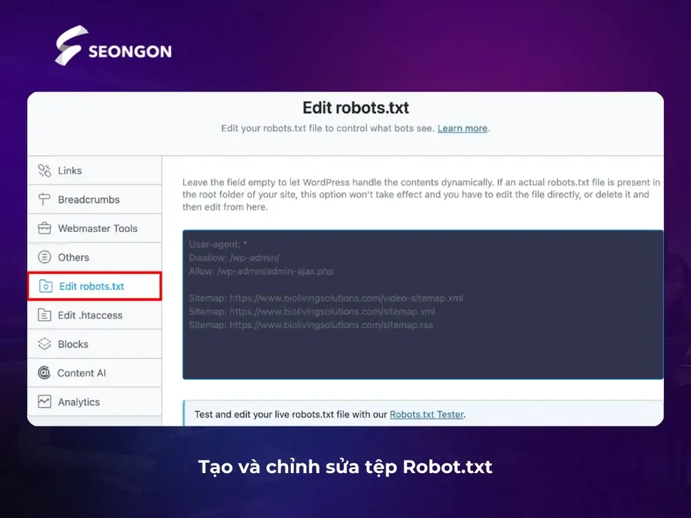 Tạo và chỉnh sửa tệp robot.txt bằng Rank Math
