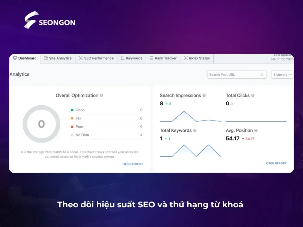 Theo dõi hiệu suất SEO và thứ hạng từ khoá bằng Rank Math
