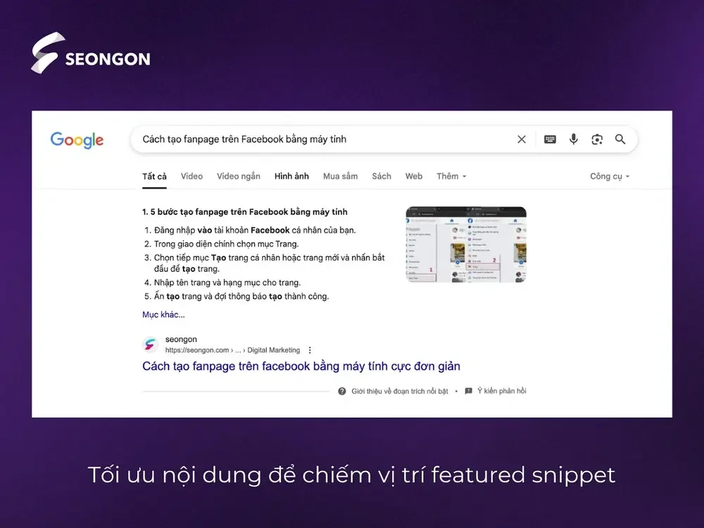 Tối ưu nội dung chất lượng cao để chiếm vị trí featured snippet
