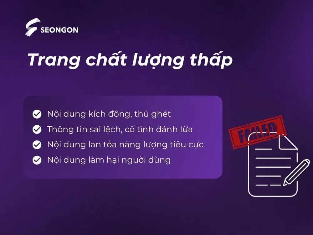 Trang chất lượng thấp có nội dung ảnh hưởng tiêu cực đến người dùng