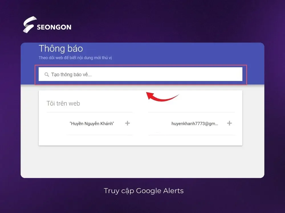 Truy cập trang Google Alerts