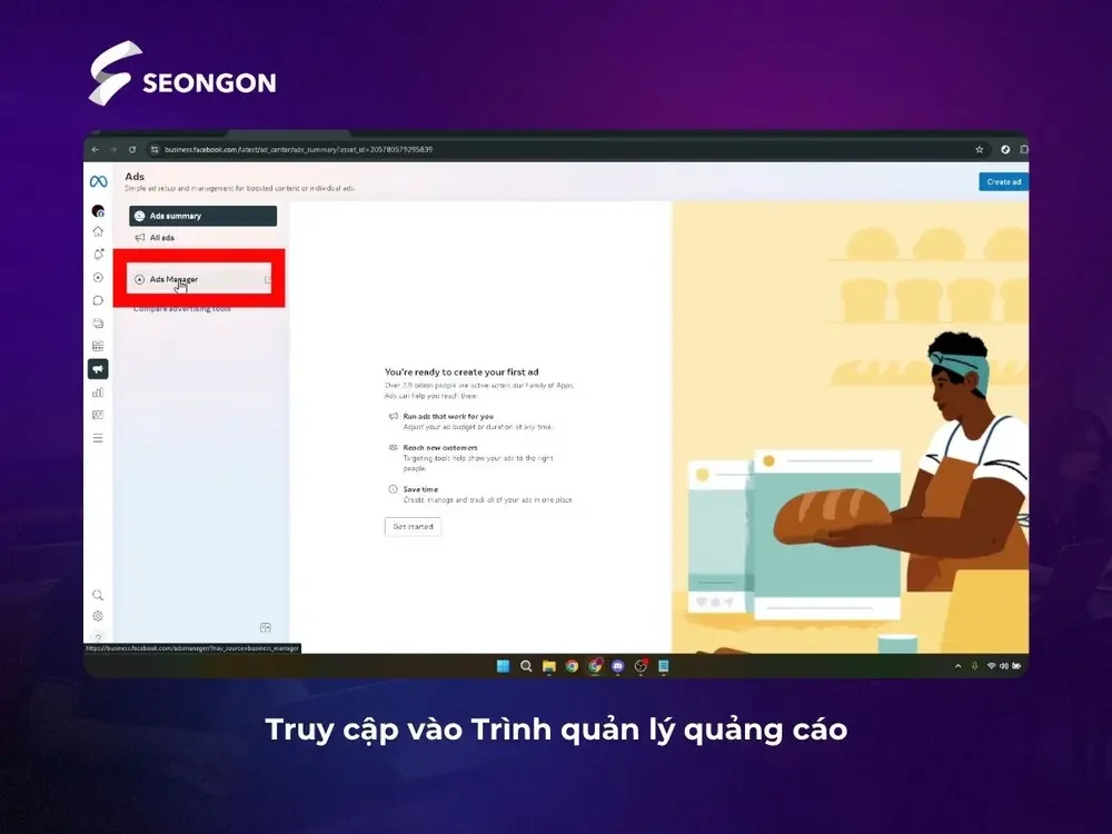 Truy cập vào trình quản lý quảng cáo