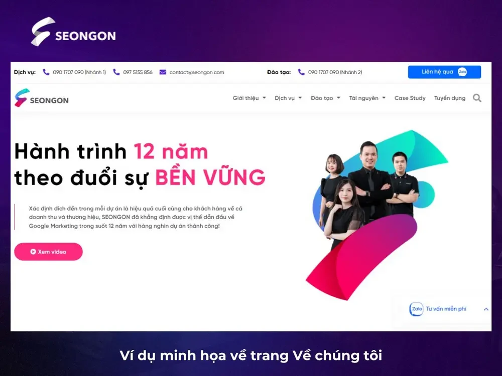 Ví dụ minh họa về trang Về chúng tôi