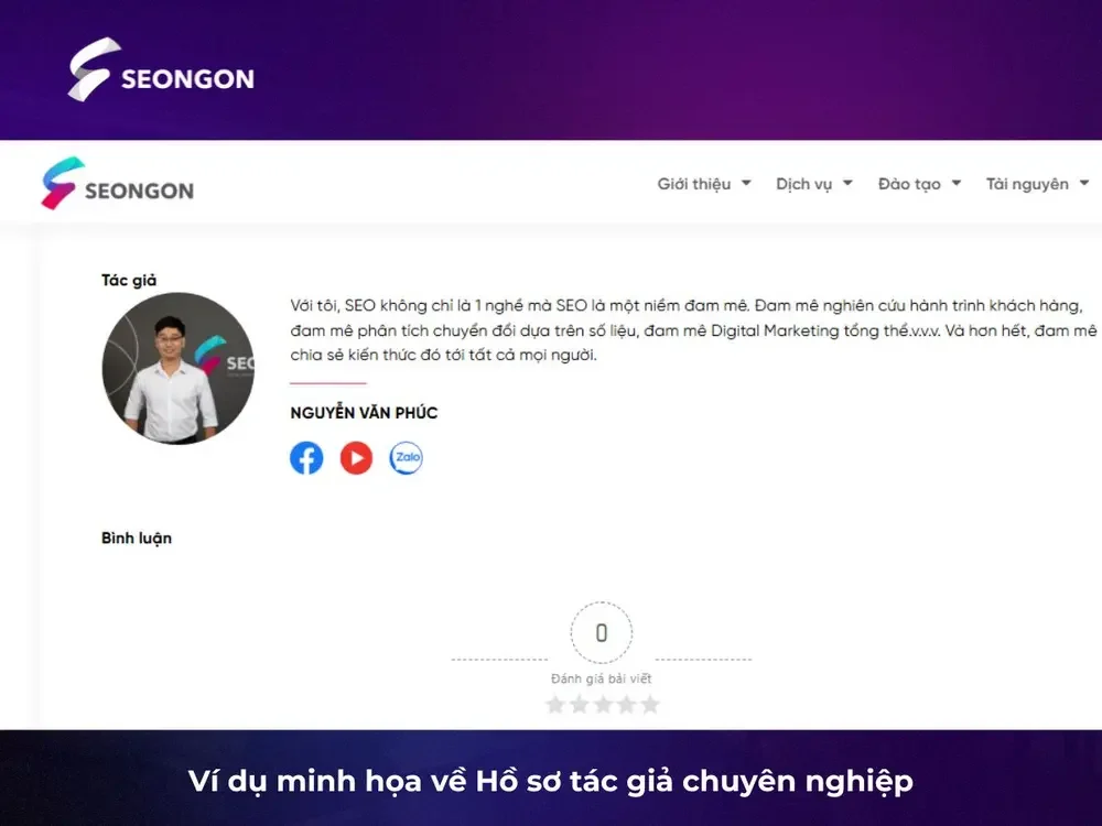 Ví dụ minh họa về Hồ sơ tác giả chuyên nghiệp