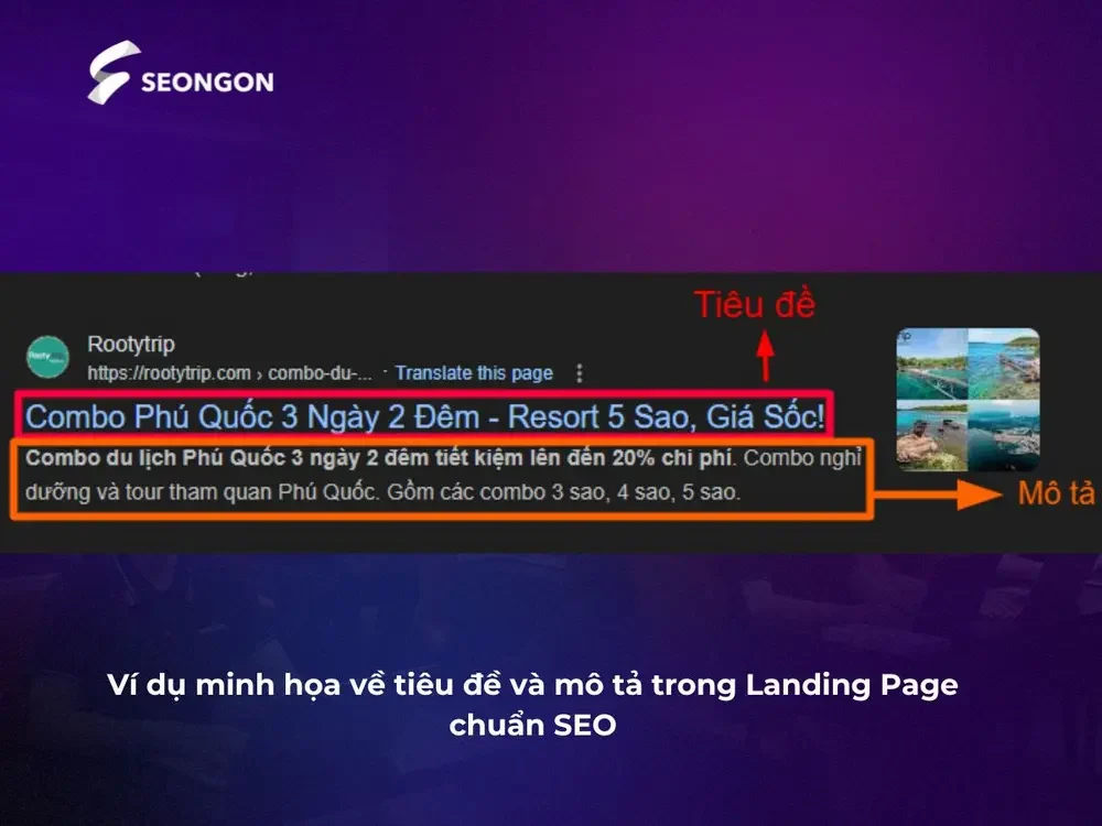 Ví dụ minh họa về tiêu đề và mô tả trong Landing Page chuẩn SEO