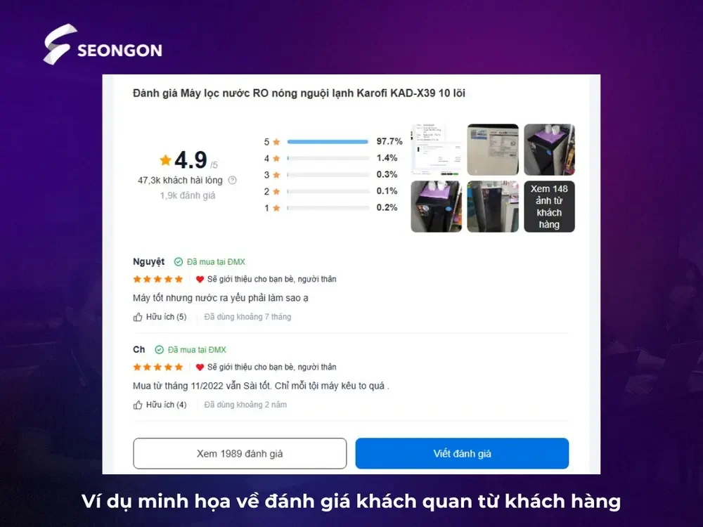 Ví dụ minh họa về đánh giá khách quan từ khách hàng trong SEO Ecommerce