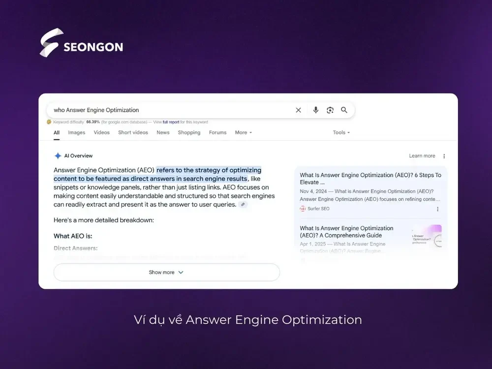 Ví dụ về Answer Engine Optimization
