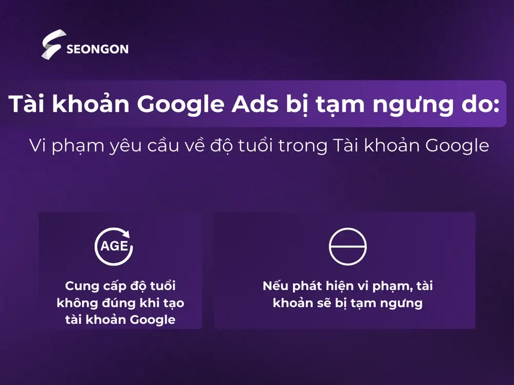 Vi phạm yêu cầu về độ tuổi trong Tài khoản Google sẽ bị tạm ngưng tài khoản
