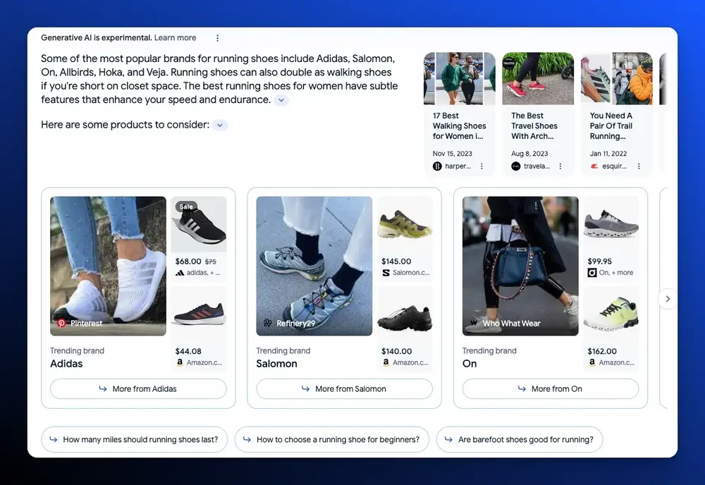 Hiển thị dạng Shopping Snapshots