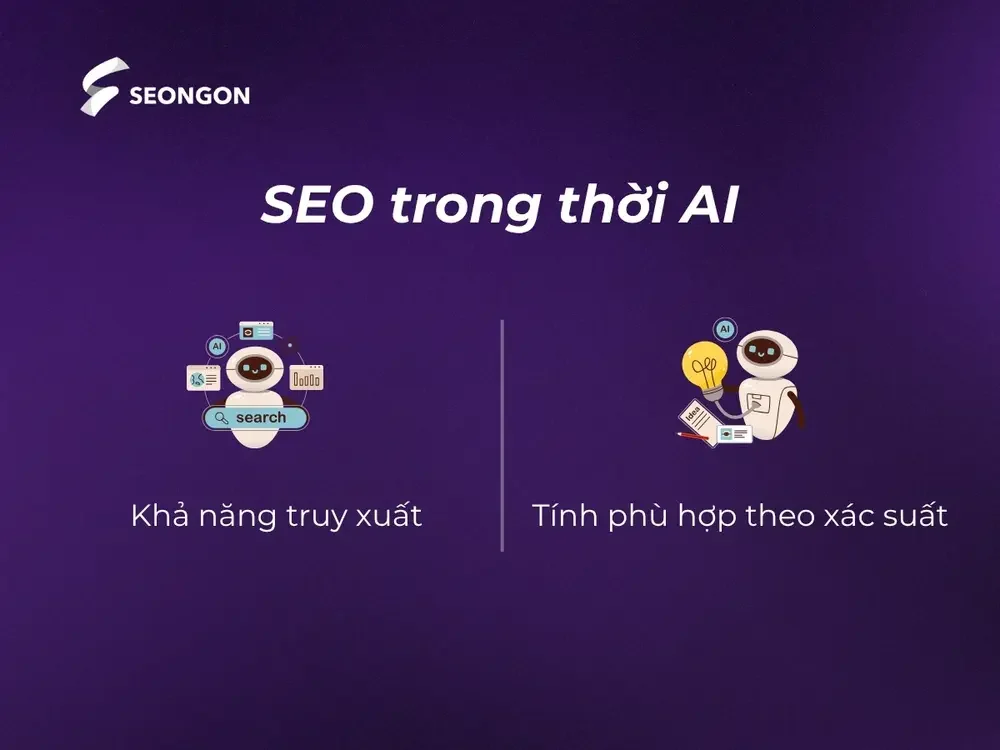 Khác với SEO truyền thống, SEO AI phụ thuộc vào khả năng truy xuất và tính phù hợp theo xác suất