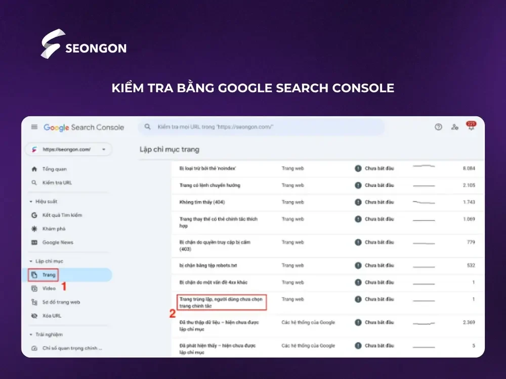 Sử dụng Google Search Console để xem báo cáo các URL đã bị Google nhóm lại do trùng lặp