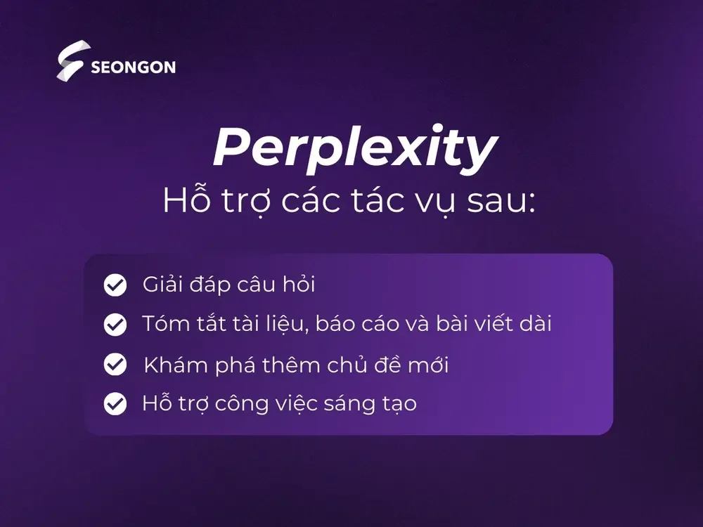 Các tác vụ có thể dùng Perplexity