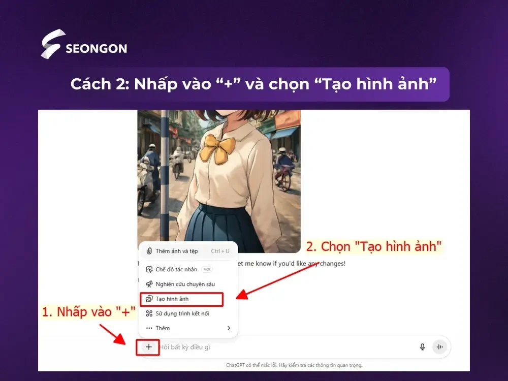 Cách 2: Nhấp vào “+” và chọn “Tạo hình ảnh”