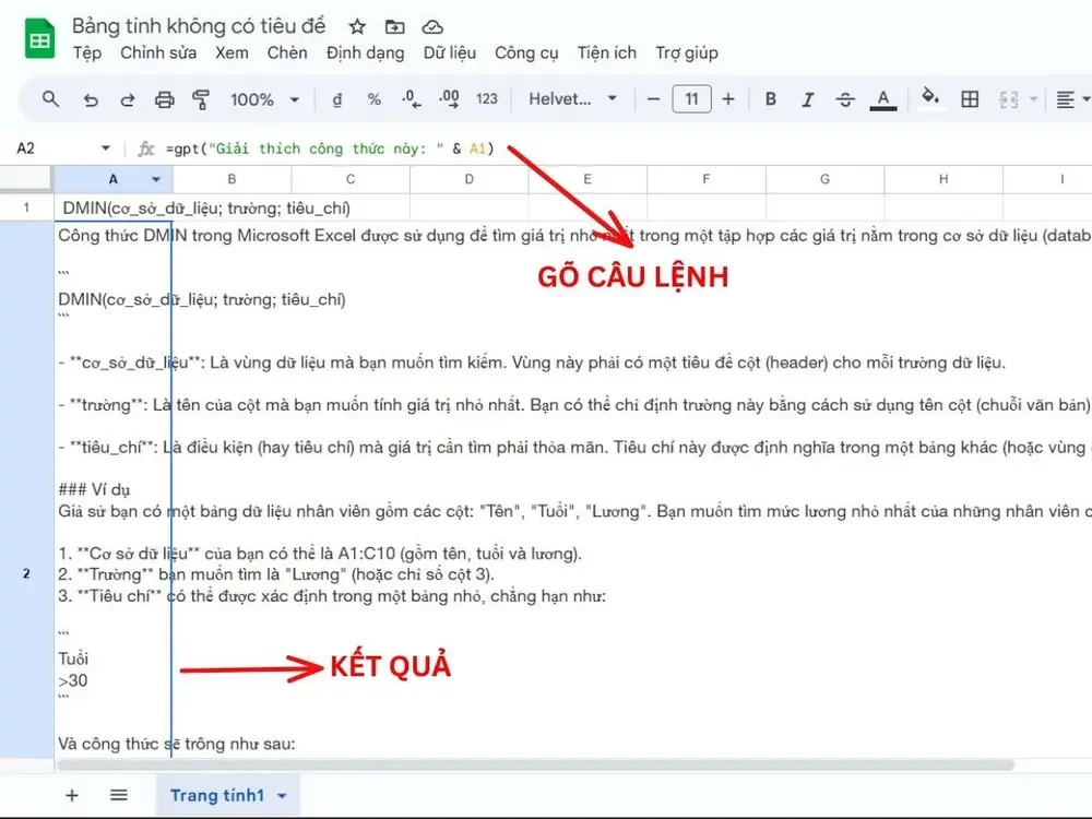 Cách yêu cầu ChatGPT giải thích một công thức nào đó trong Google Sheets