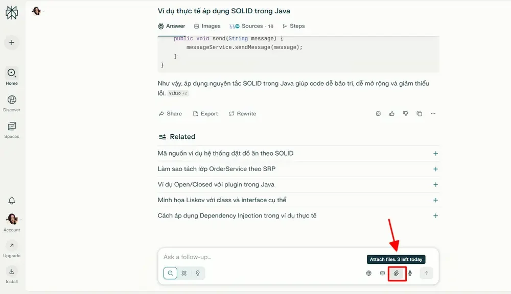 chọn biểu tượng “Attach files” và chọn file cá nhân