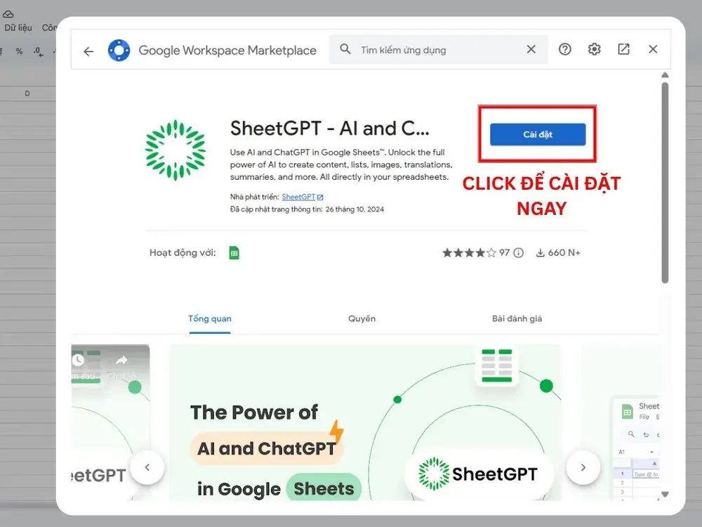 Click để cài đặt ngay SheetGPT