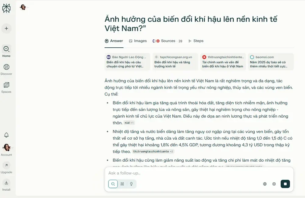 Đặt câu hỏi cho Perplexity