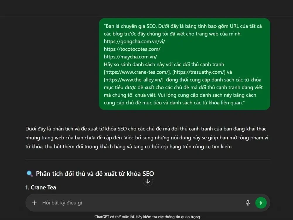 Hướng dẫn phân tích khoảng trống nội dung của 3 đối thủ trong ngành trà sữa online