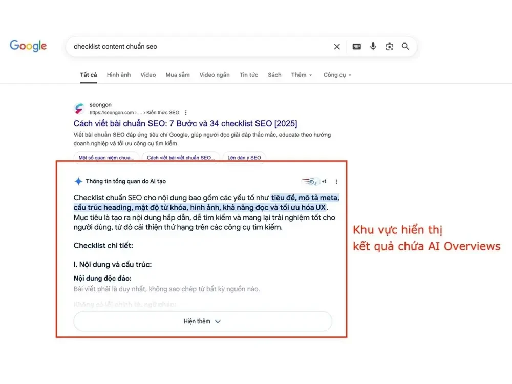 Kiểm tra truy vấn có AIO hay không bằng cách tìm kiếm trực tiếp trên Google
