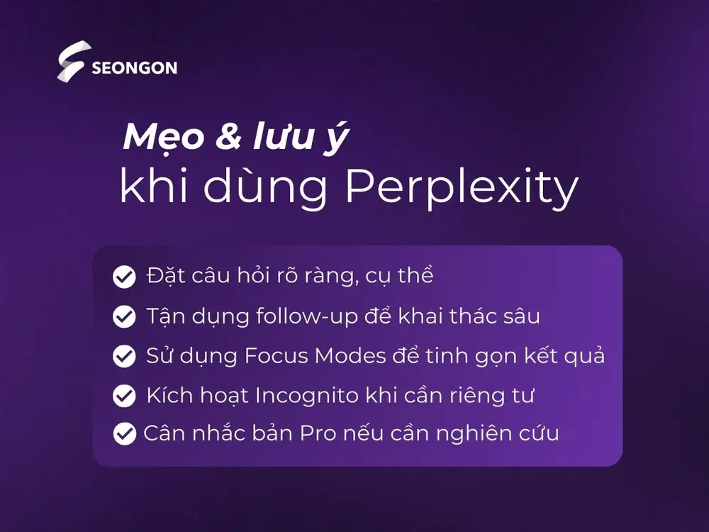 Mẹo & lưu ý khi dùng Perplexity