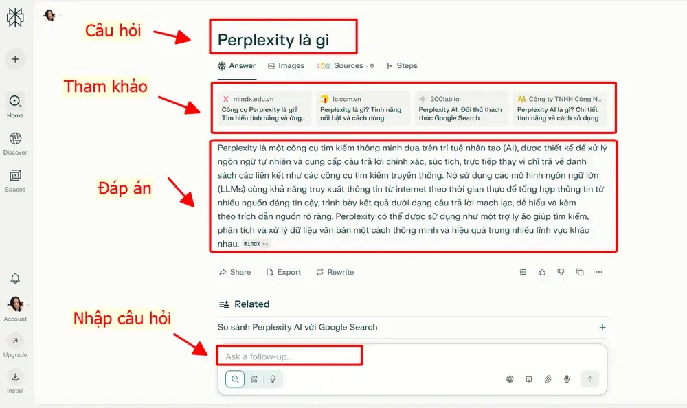 Nhập câu hỏi “Perplexity là gì?” tại Perplexity