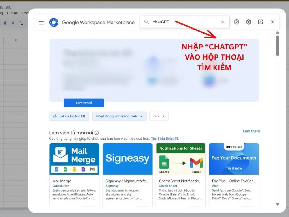 Nhập ChatGPT để tìm tiện ích SheetGPT