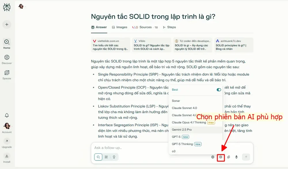 Perplexity tích hợp nhiều mô hình học lớn (LLMs) tiện lợi